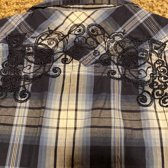 Girls size 18m 100% cotton Pearl snap embroidered plaid Western shirt - Picture 2 of 6